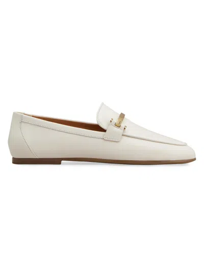 Tod's White Calfskin Moccasin With Gold Bar And Velcro Closure In Multi