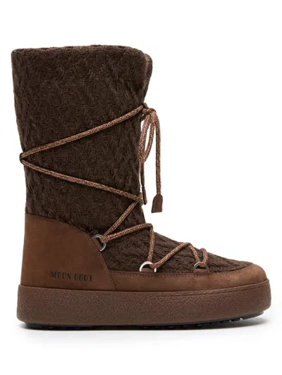 Moon Boot Knit Mini Boots With Non-slip Sole For Women In Brown