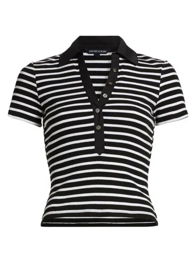 Veronica Beard Button-fastening Striped-pattern T-shirt In Black