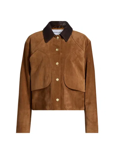 Veronica Beard Walters Crop Suede Barn Jacket In Brown
