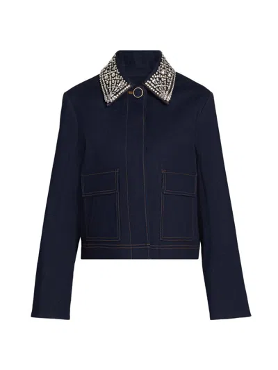 Veronica Beard Barrington Crystal-embellished Denim Jacket In Blue