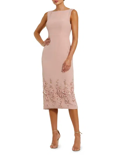 Mac Duggal Crepe Sleeveless Midi Dress With Flower Beading In Vintage Lilac