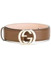 Gucci Leather Belt With Interlocking G In Brown