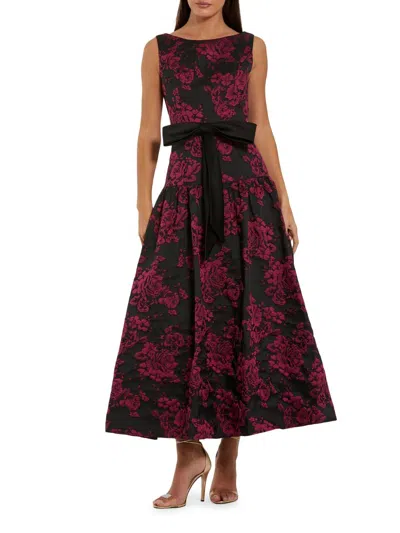 Mac Duggal Brocade Sleeveless Midi Dress With Satin Bow In Brown