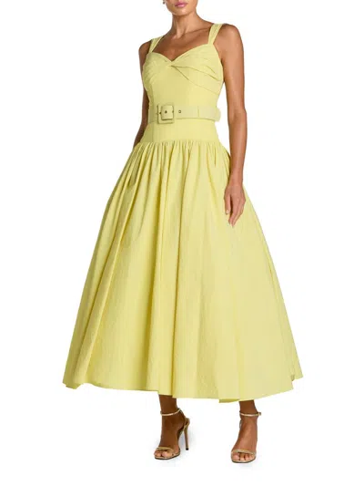 Mac Duggal Sleeveless Faille A-line Midi Dress With Belt In Yellow