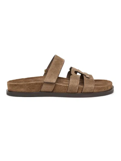 Tory Burch Ines Suede Triple-band Sport Mule Sandals In Brown