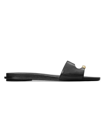 Tory Burch Pierced Slide Flat Shoes With Soft Caprine Leather In Black