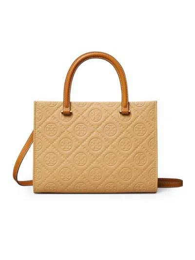 Tory Burch T-monogram Pebble Leather Square Tote Bag In Brown | ModeSens