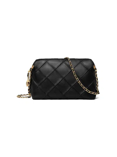 Tory Burch Fleming Black Diamond Quilted Shoulder Bag With Chain-link Shoulder Strap In Leather Woman