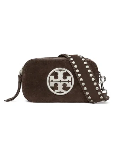Tory Burch Mini Miller Logo-studded Suede Crossbody Bag In Brown