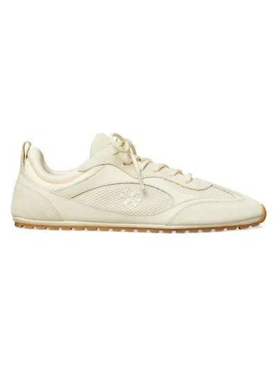 Tory Burch Cream Calf Leather Bos Taurus Low Top Sneakers In Neutral