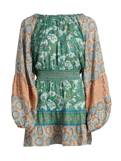 Ramy Brook Claudine Off The Shoulder Long Sleeve Minidress In Green