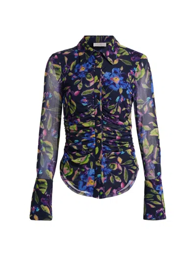 Ramy Brook Talisa Mesh Long Sleeve Button Down Top In Blue