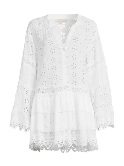 Ramy Brook Roxanne Long Sleeve Sheer Cotton Broderie Anglaise Cover-up Dress In White