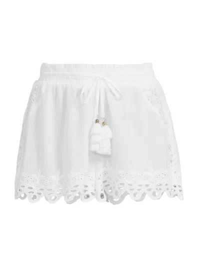 Ramy Brook Diane Eyelet Embroidered Cotton Drawstring Shorts In White ...