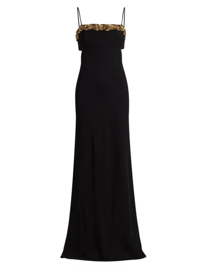 Ramy Brook Helen Floral Embellished Sleeveless Gown In Black