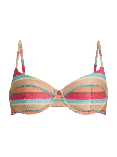 Ramy Brook Striped Mona Bikini Top Flame Glitter Stripe In Multi