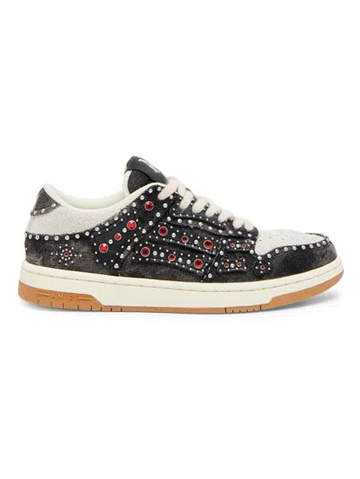 Amiri Skel Top Black Sneaker With Beads And Crystals Application And Logo On The Heel In Fabric And Cotton In Black