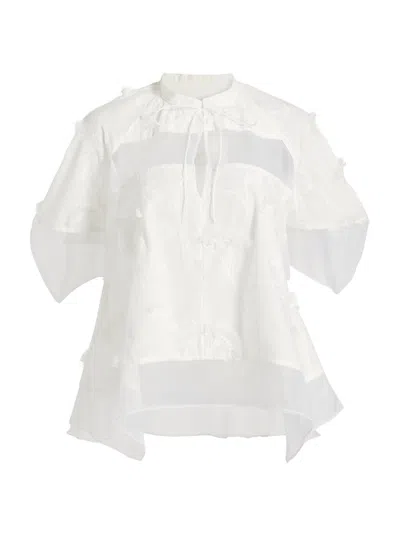 3.1 Phillip Lim Embroidered Organza-paneled Cotton-gauze Top In White