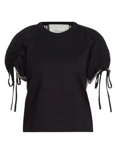 3.1 Phillip Lim Ss Ruched Slv T-shirt W Combo Panel In Black