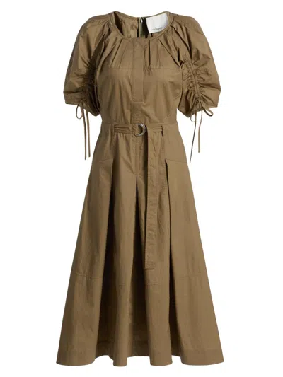 3.1 Phillip Lim Puff Drawstring Sleeve Cotton Midi Dress In Green