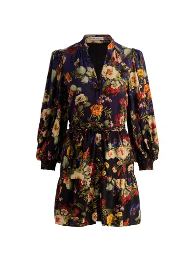 Alice And Olivia Antonette Long Sleeve Button Front Mini Dress In Magic Garden Gradient In Multi
