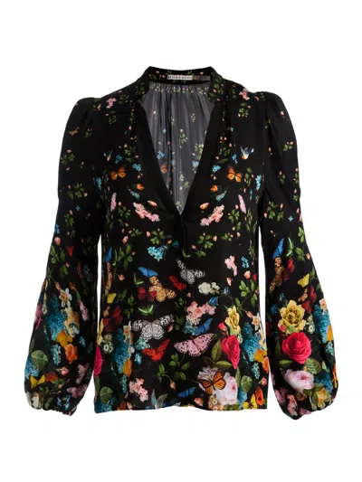 Alice And Olivia Helen Blouson Sleeve Blouse In Black