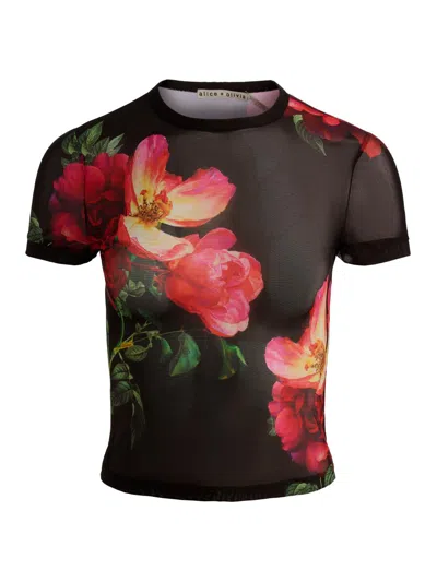Alice And Olivia Tess Floral Crew-neck T-shirt In Black