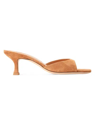 Staud 55mm Brigitte Suede Kitten-heel Mules In Brown