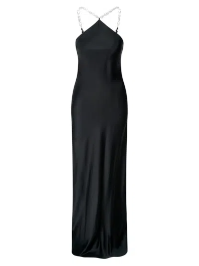Staud Cadence Faux Pearl-embellished Satin Maxi Dress In Black