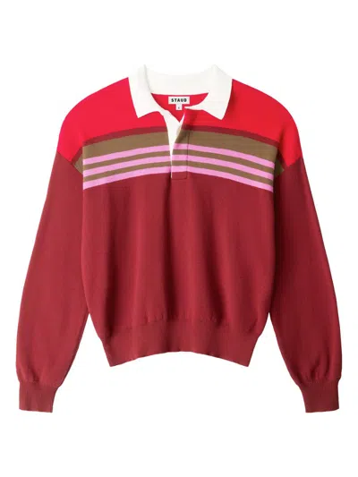 Staud Sail Polo Knit Top In Cardinal Stripe In Multi