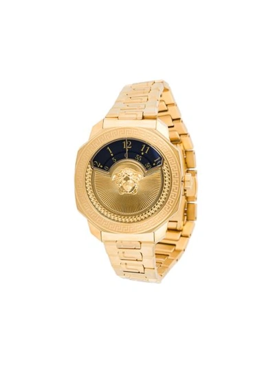 Versace Dylos Icon Gold Ip Stainless Steel Unisex Watch W/black Discs And Medusa