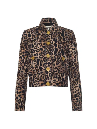 L'agence Nyx Cropped Jacket In Brown Multi Patch Leopard