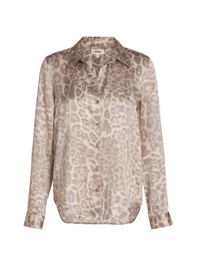 L'agence Tyler Long Sleeve Blouse Grey Patch Leopard In Neutral