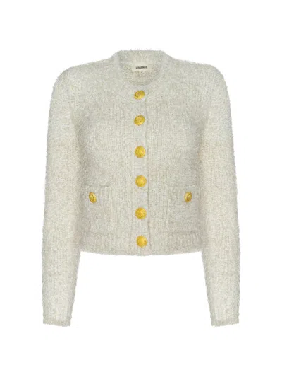 L'agence Una Crop Eyelash Tweed Cardigan In Neutral