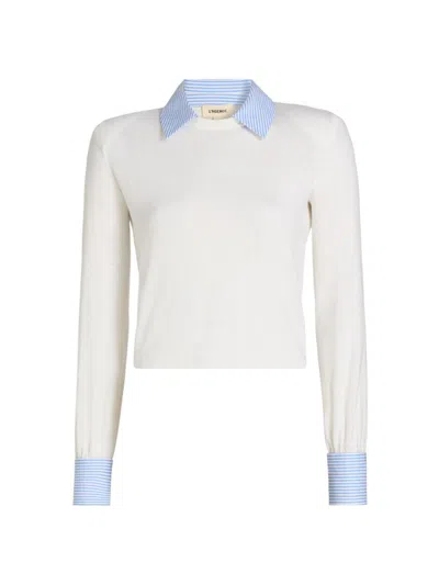 L'agence April Poplin Collar Pullover Top In White