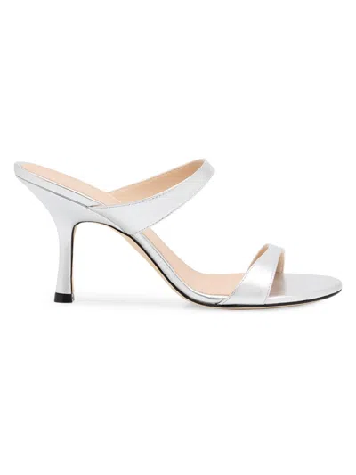 Stuart Weitzman Nudist Metallic Dual-band Slide Sandals In Silver