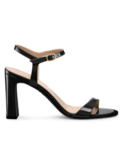 Stuart Weitzman Babette Patent Leather Ankle-strap Sandals In Black