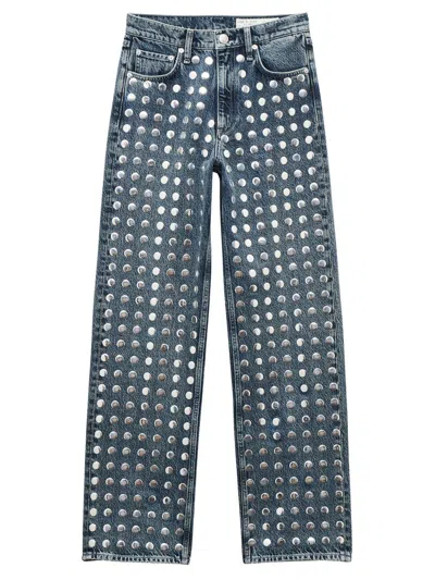 Rag & Bone Shea High-rise Full Kingston Stud Relaxed Straight Jean In Blue