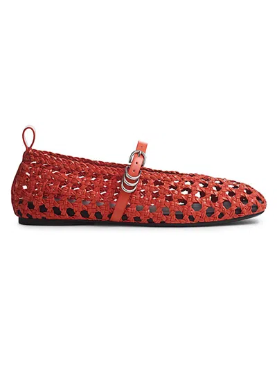 Rag & Bone Orange Spire Woven Mary Jane Faux-leather Flats In Red