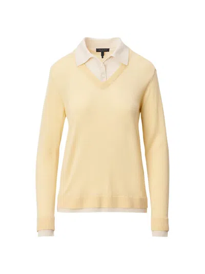 Rag & Bone Anne Long Sleeve Polo Sweater Btter In Yellow