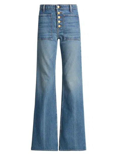 Ulla Johnson Lou Button Fly High-waisted Flared Jeans In Blue