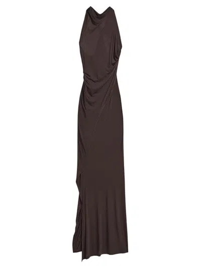 Helmut Lang Wind Ruched Jersey Maxi Dress In Brown