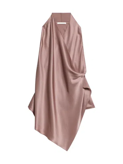 Helmut Lang Drape Silk Satin Cowl Top In Tea Rose In Multi