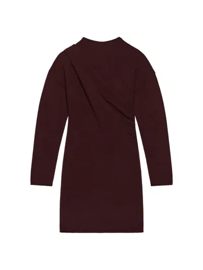 Helmut Lang Drape Detail Long Sleeve Wool Blend Sweater Dress In Burgundy