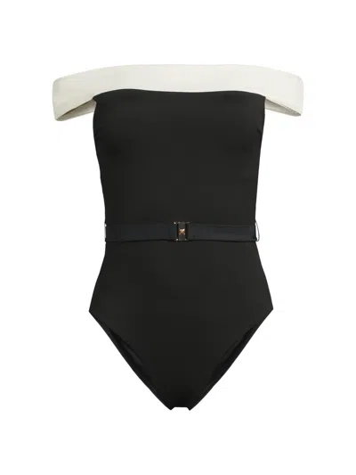 Milly Solid Off-the-shoulder One Piece Swimsuit In Black