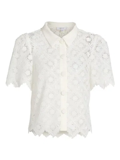 Milly Addison Lace Short Sleeve Shirt In Neutral