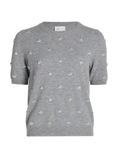 Milly Rosalyn Rhinestone Embellished Crewneck Top In Gray