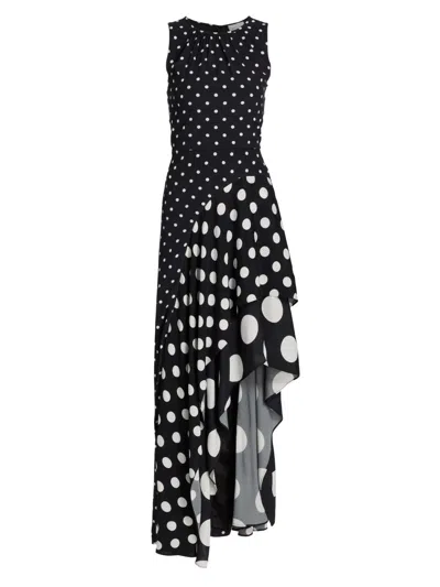 Milly Spencer Sleeveless Polka Dot Ruffle Maxi Dres In Black