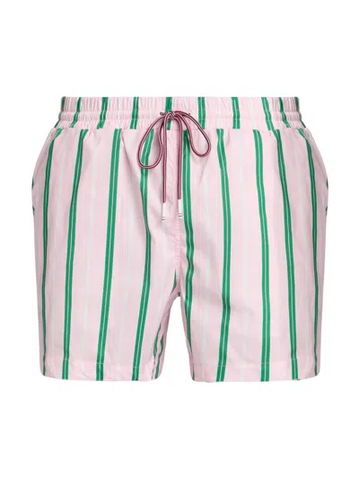 Thom Browne Drawstring Striped Printed Swim Trunks In Pink